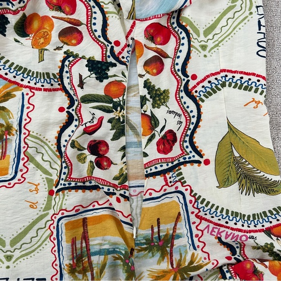 Primark Dress 14 Mini Puff Sleeve Flutter Hem Tropical Fruit Colorful Print - Picture 7 of 13